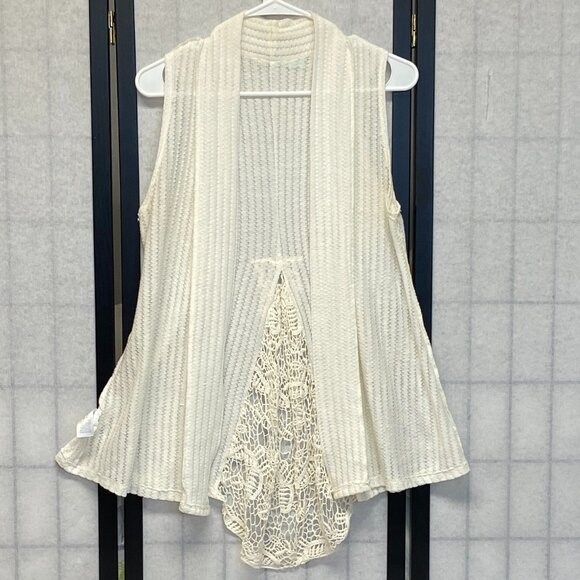 Maurices Sleeveless Stripe Crochet Drape Cardigan Vest Ivory L Boho Layering - Picture 5 of 14